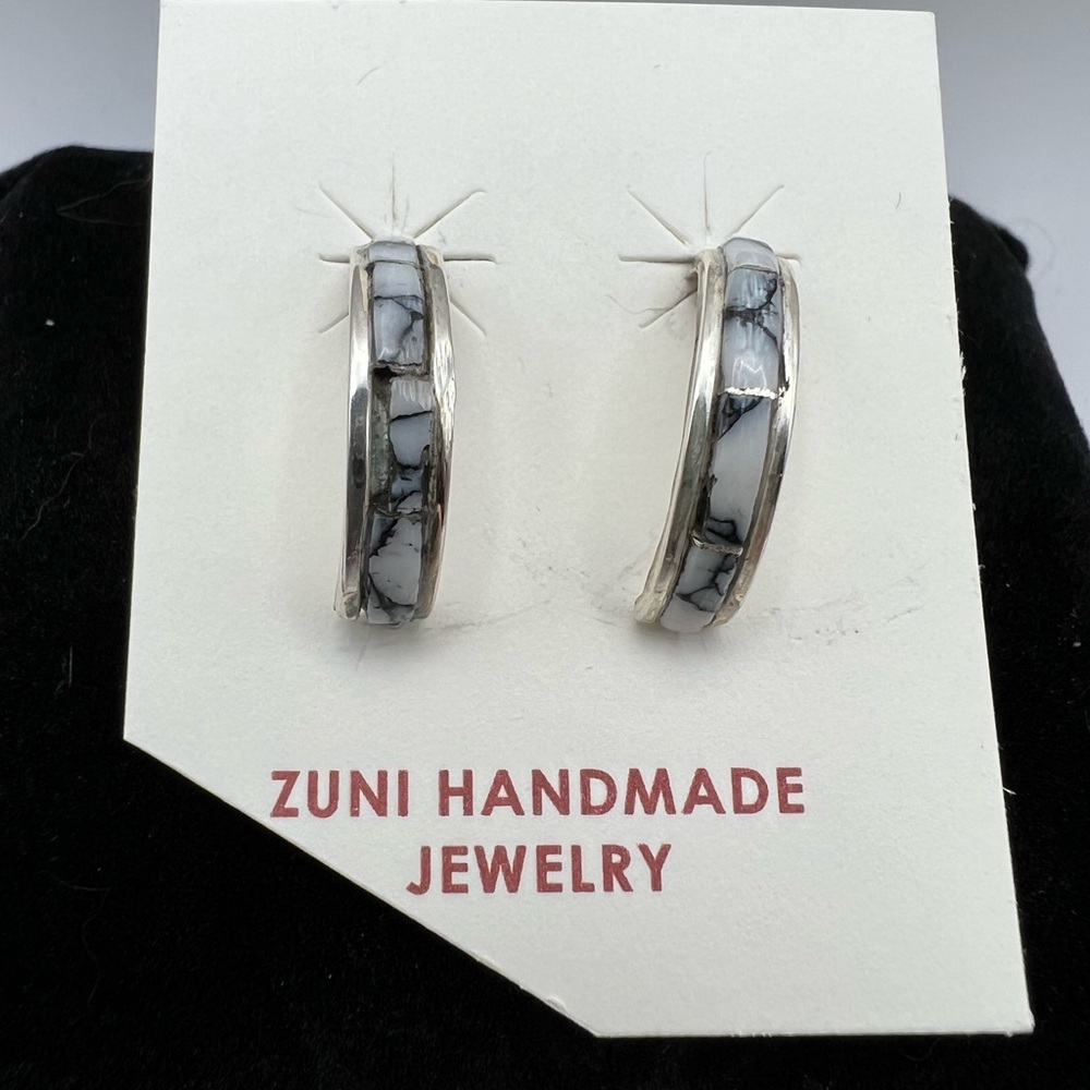 Sterling Silver Buffalo and White Hoop Earrings